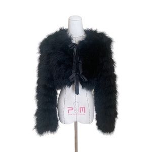 Lapis Black Cropped Feather Jacket Bolero Prom Formal Evening Y2K